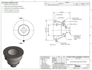 Drawing for 4" Double Walled Funnel 4" Inner Funnel, 1.5" Sanitary Fitting, 32ra Inside, 125ra Outside