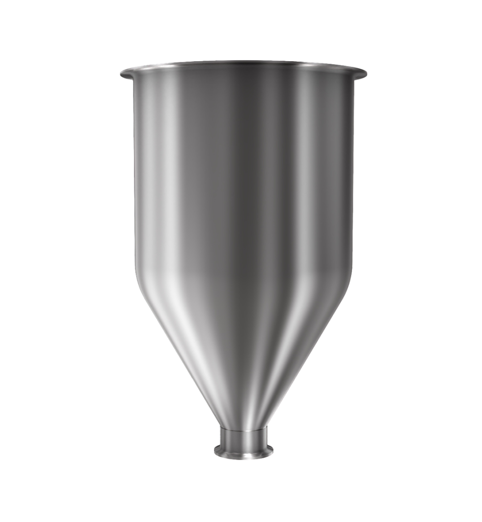 304 Stainless Steel funnel with 1 1/2" sanitary fitting 1.5 gallons, 8.85" ID x 10.14" OAH