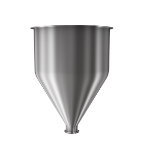 304 Stainless Steel funnel with 1 1/2" sanitary fitting 4.9 gallons, 11.85" ID x 16.97" OAH