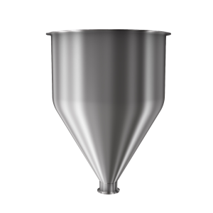 304 Stainless Steel funnel with 1 1/2" sanitary fitting 4.9 gallons, 11.85" ID x 16.97" OAH