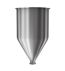 304 Stainless Steel funnel with 1 1/2" sanitary fitting 6.7 gallons, 11.85" ID x 20.64" OAH