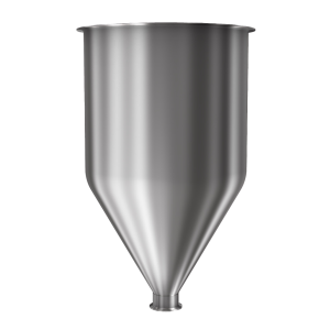 304 Stainless Steel funnel with 1 1/2" sanitary fitting 6.7 gallons, 11.85" ID x 20.64" OAH