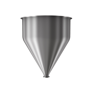 304 Stainless Steel funnel with 1 1/2" sanitary fitting 6.4 gallons, 14.03" ID x 17.59" OAH