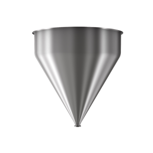 304 Stainless Steel funnel with 1 1/2" sanitary fitting 25.7 gallons, 24" ID x 26.34" OAH