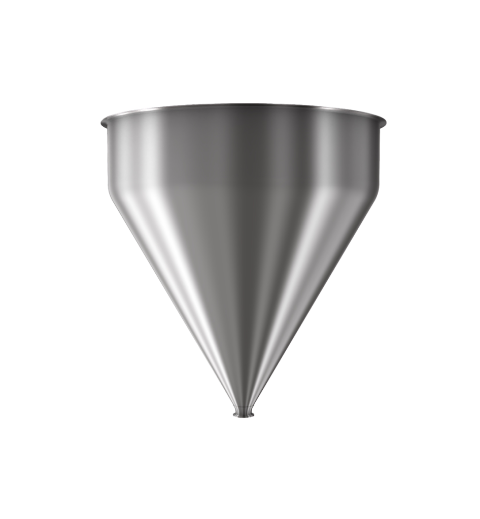 304 Stainless Steel funnel with 1 1/2" sanitary fitting 25.7 gallons, 24" ID x 26.34" OAH