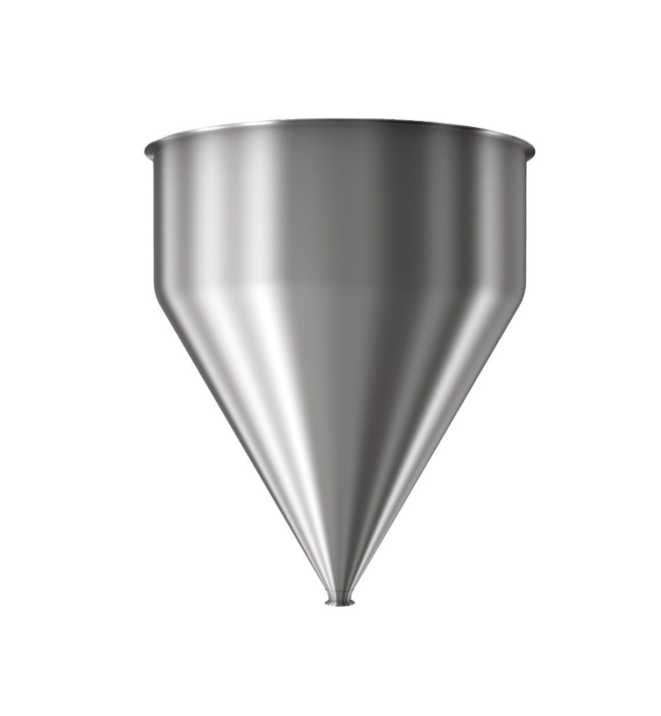 304 Stainless Steel funnel with 1 1/2" sanitary fitting 31 gallons, 24" ID x 29.34" OAH