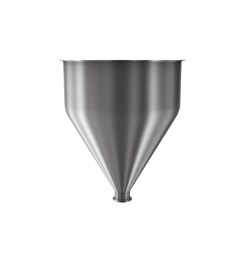 304 Stainless Steel funnel with 2" sanitary fitting 6.4 gallons, 14.03" ID x 17.70" OAH