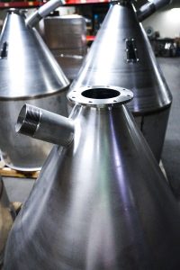large stainless custom funnel with fittings and window