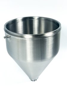 stainless steel double walled hopper with side and end fittings