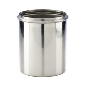 polished stainless steel canister with a ribbed bead