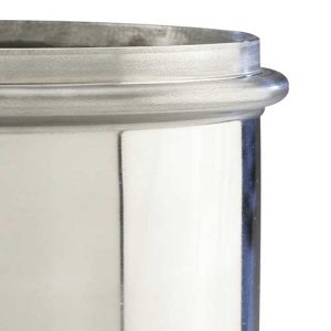 polished stainless steel canister with a ribbed bead